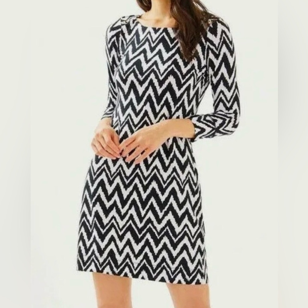 NWT Lilly Pulitzer Sophie Sheath Dress in Black and White Chevron Print
